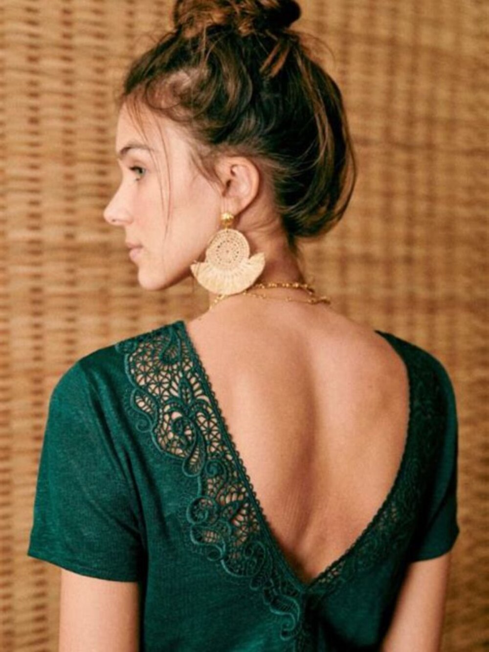 Sezane Teal Green Linen Lace Crochet Mina Top Medium